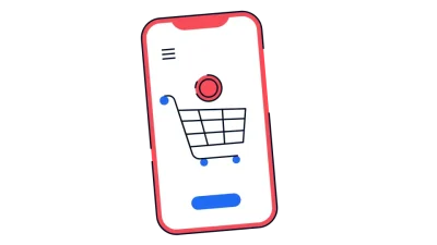Graphic image of mobile phone showing online shopping theme